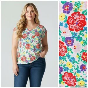 VINTAGE 80s Colorful Floral Tee